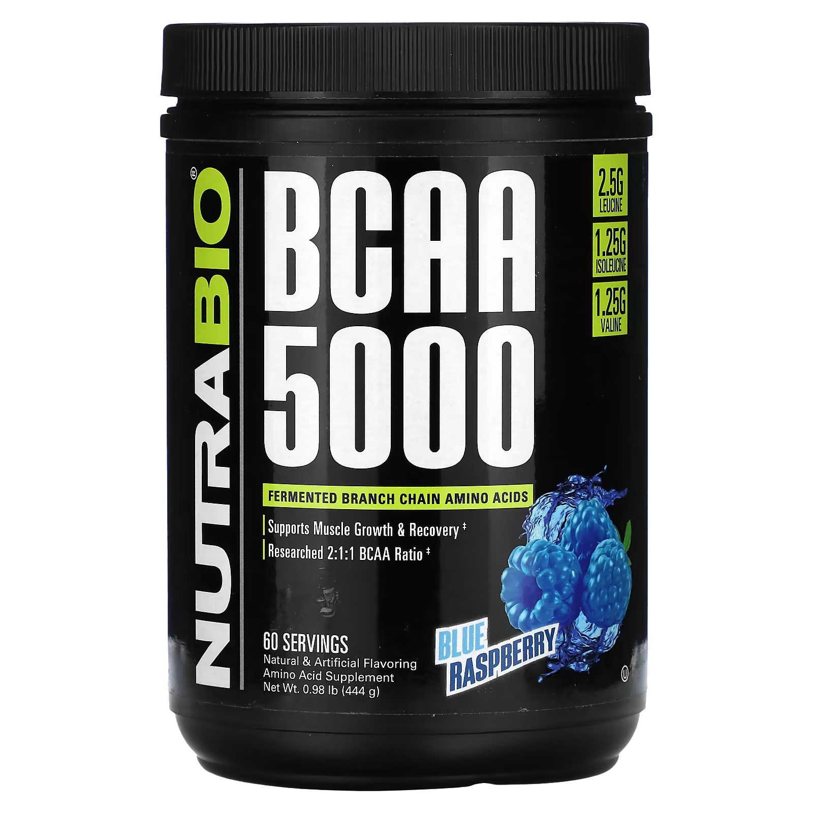 

Добавка NutraBio BCAA 5000 с голубой малиной, 444 г