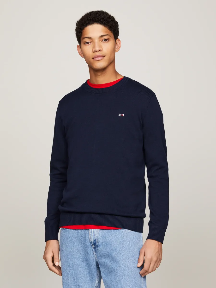 

Свитер Tommy Jeans с круглым вырезом "TJM SLIM ESSENTIAL LIGHT SWEATER" с нашивкой-флажком, синий