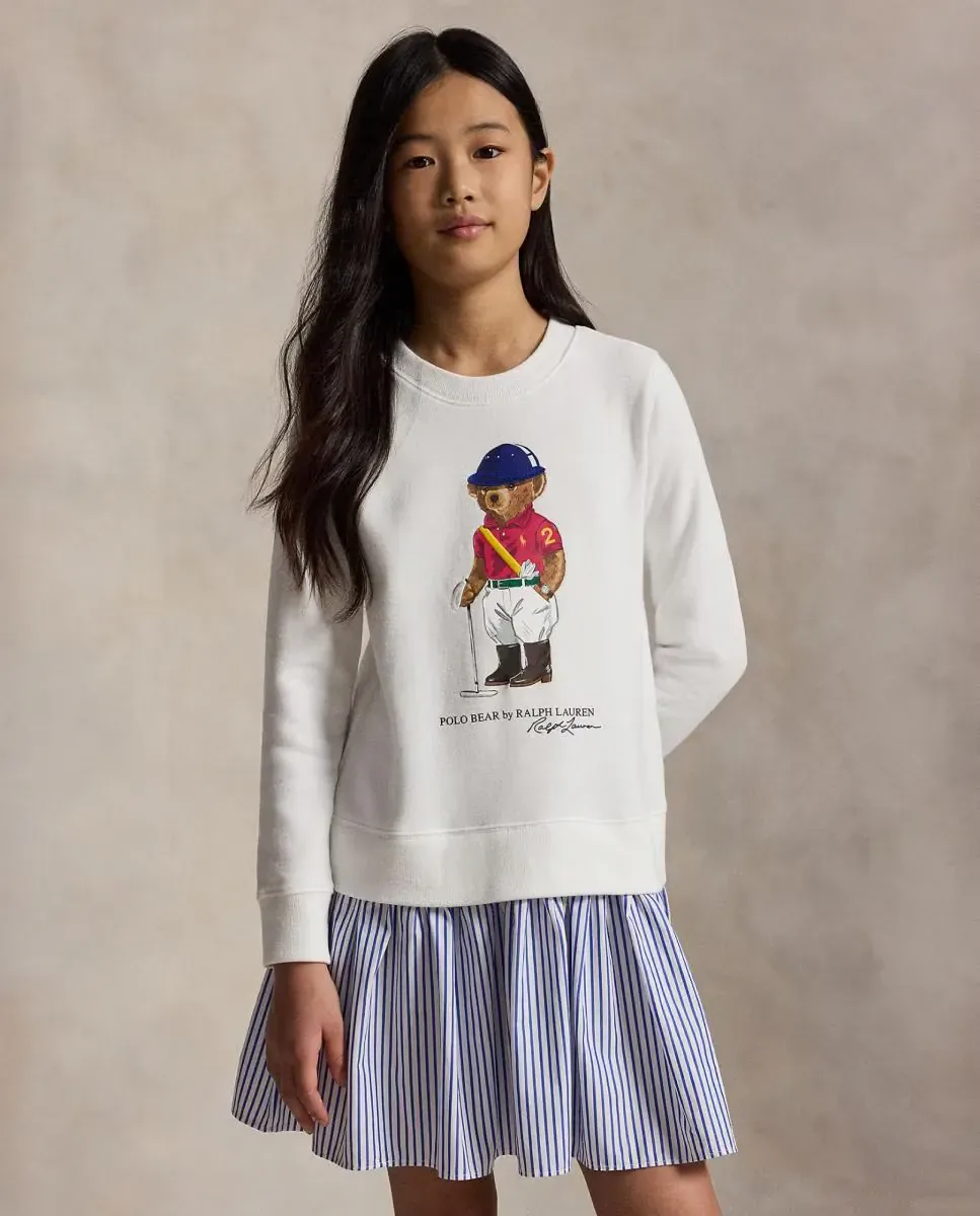 Платье для девочки из махровой ткани с полосками и медведем Polo Polo Ralph Lauren, синий / белый — фото 2