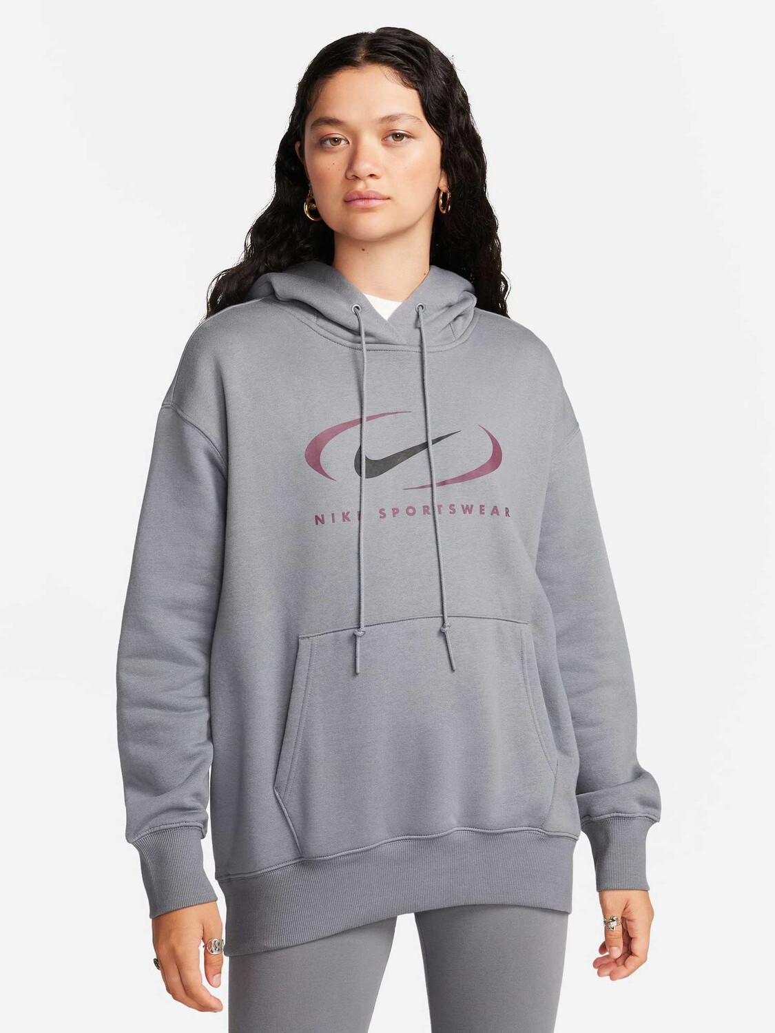 

Толстовка Nike W NSW FLC OS PO HDY SWSH, серый