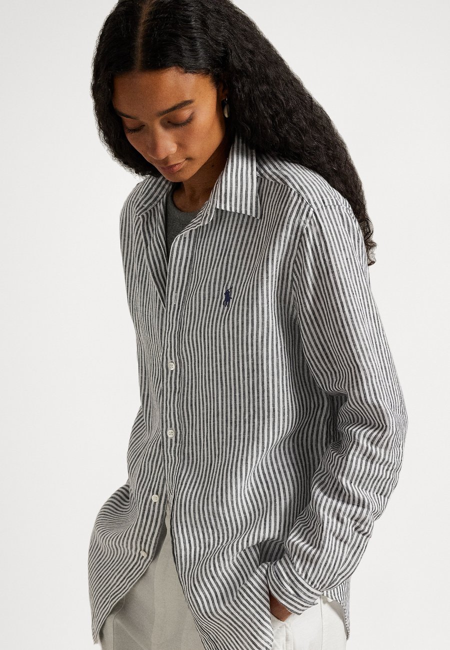 Блуза Polo Ralph Lauren CLASSIC FIT STRIPED LINEN SHIRT, Black/White/Black — фото 4