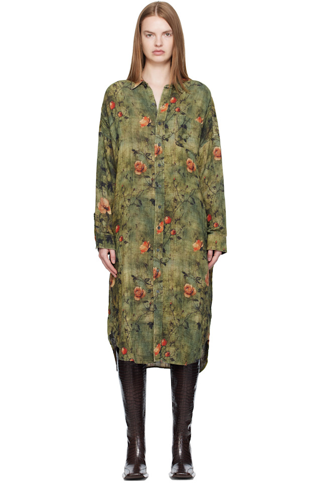 

R13 Зеленое большое двустороннее платье-рубашка