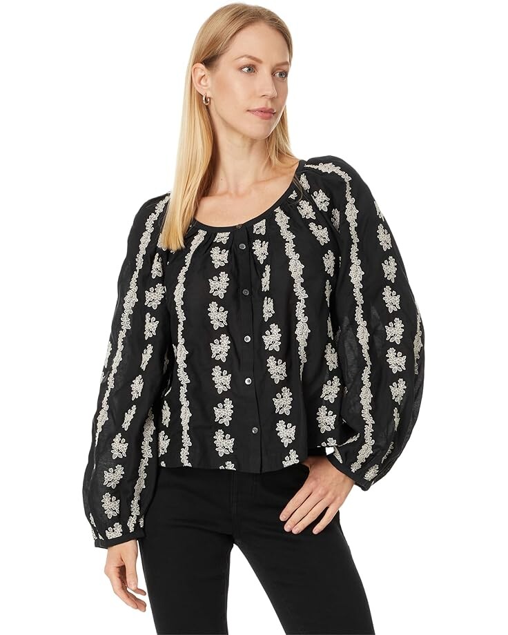 

Топ Madewell Embroidered Emilina Top - 3/4 Sleeve, черный