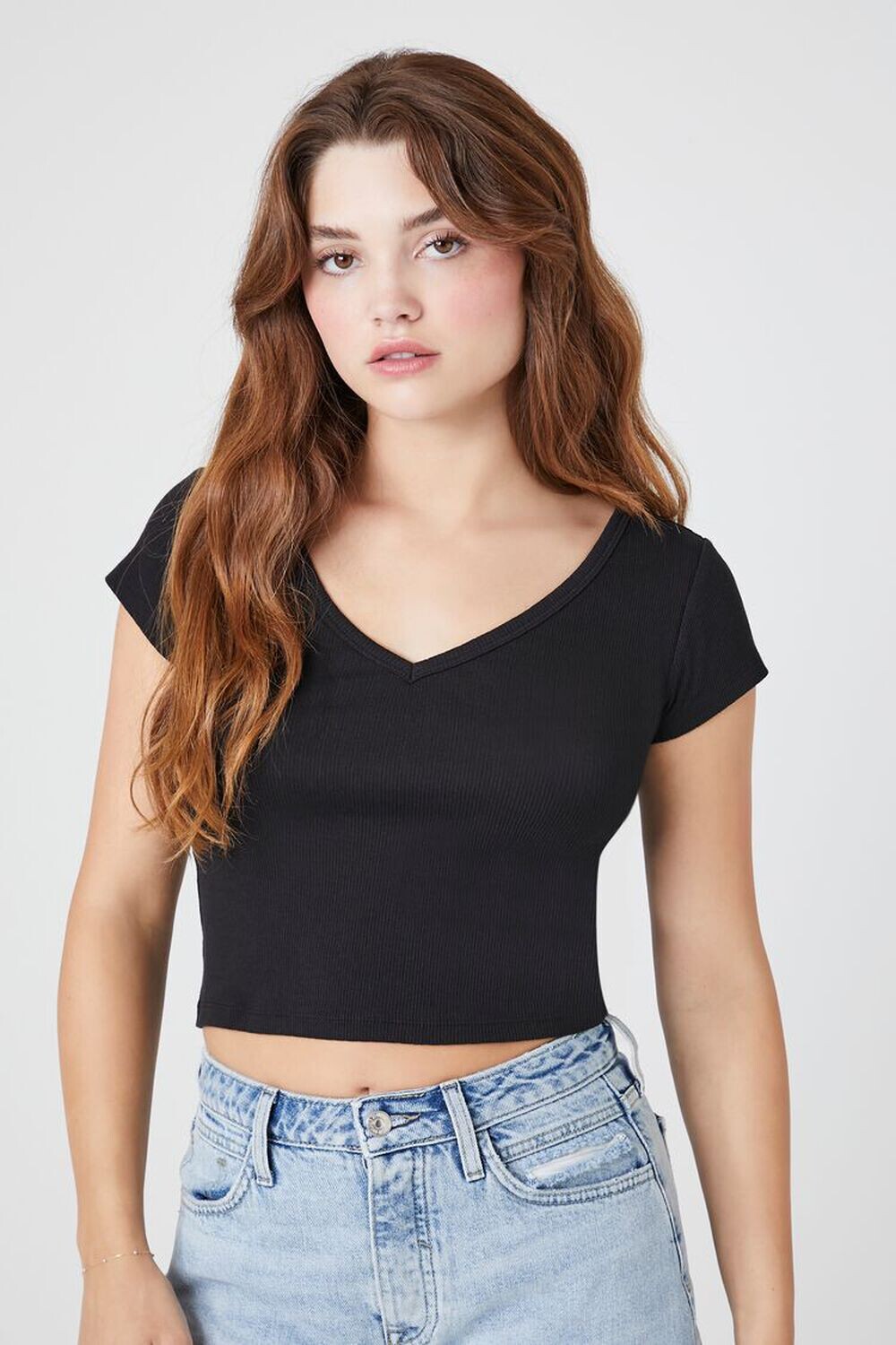 

Укороченная трикотажная футболка Pointelle Forever 21, черный