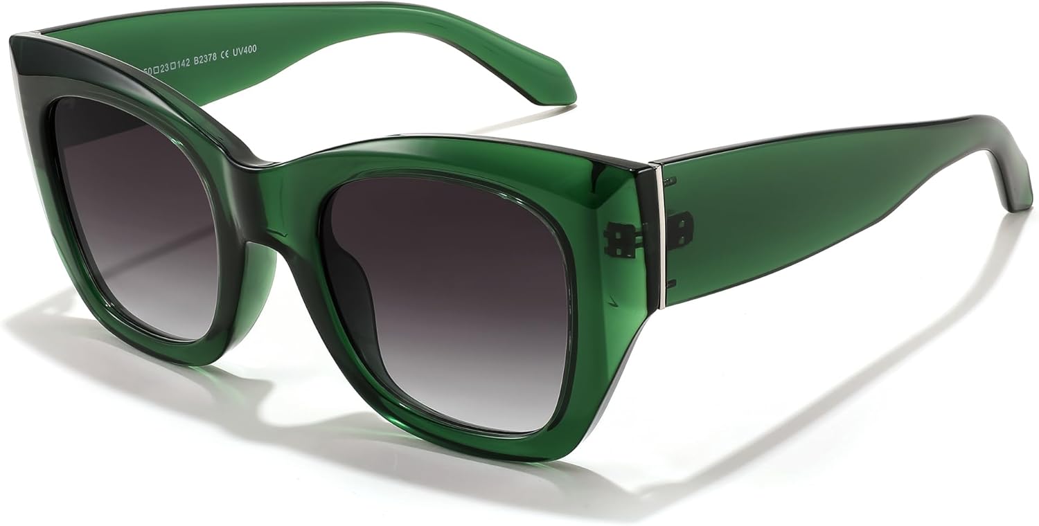 

Солнцезащитные очки FEISEDY Oversized Cat Eye для женщин и мужчин, винтажные, ретро, ​​с толстой оправой, роскошные, модные, с защитой от УФ-излучения UV400, модель B2378, Green Frame Gray Lenses 08