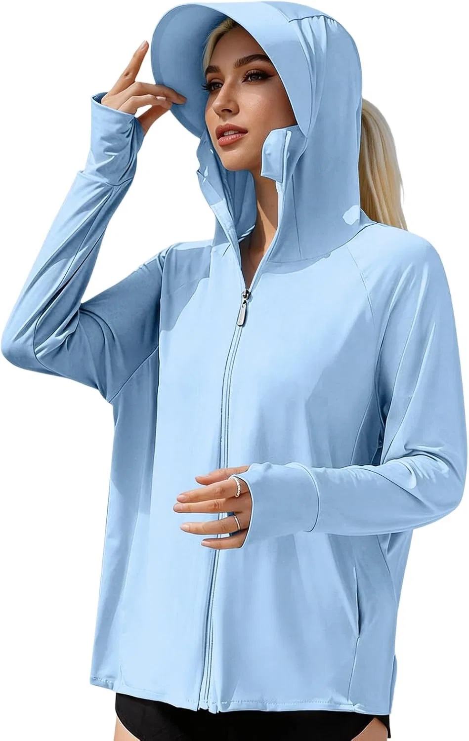 Кроп-худи с капюшоном, UPF 50+, Women's, U005- Light Blue — фото 2