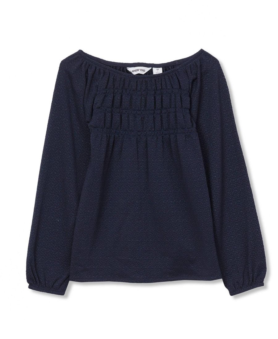 

Детская вязаная рубашка с длинными рукавами и сборками Lands' End, Classic navy
