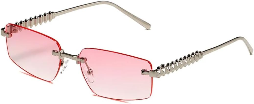 

Безободковые металлические солнцезащитные очки для женщин и мужчин в винтажном, панк-стиле, роскошные, для активного отдыха, вождения, в популярном хип-хопе, с защитой от УФ-излучения UV400 TVTBBVV, Silver Pink