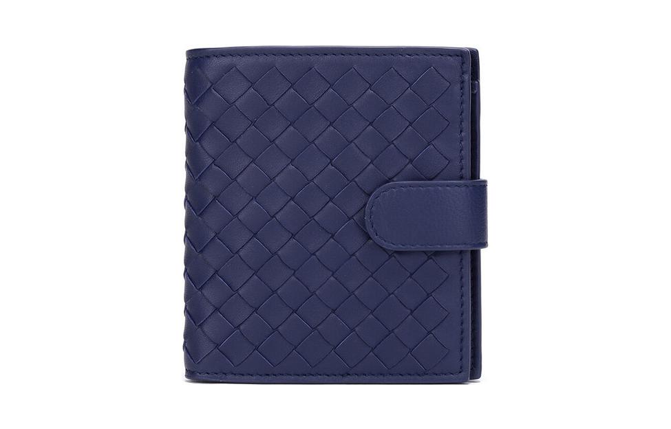 

Bottega Veneta Миниатюрный мужской синий кошелёк из плетёной овчины