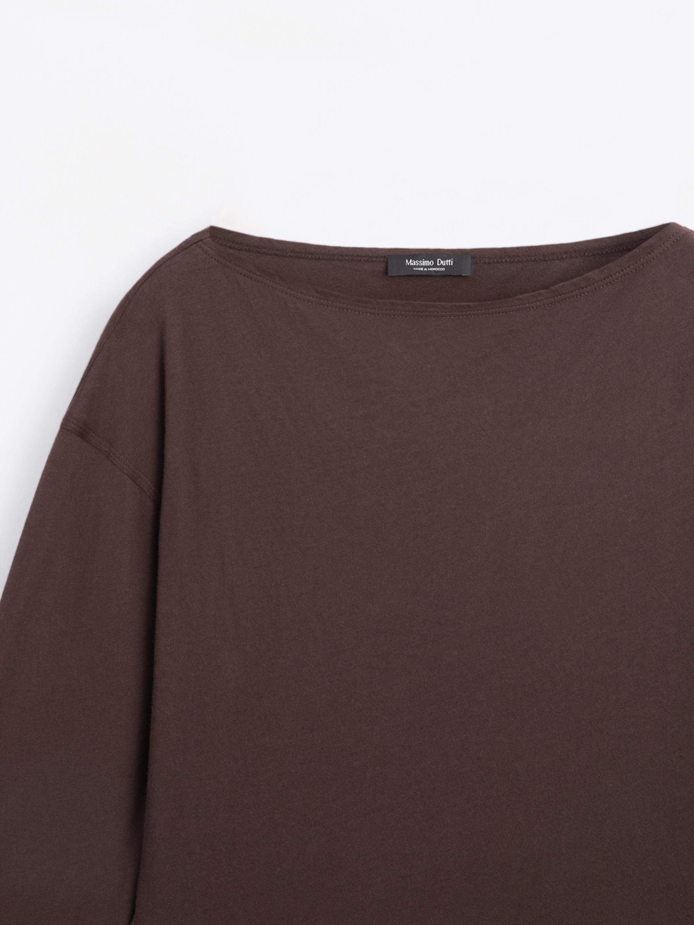 Футболка Massimo Dutti 100% Cotton Boat Neck, коричневый — фото 3