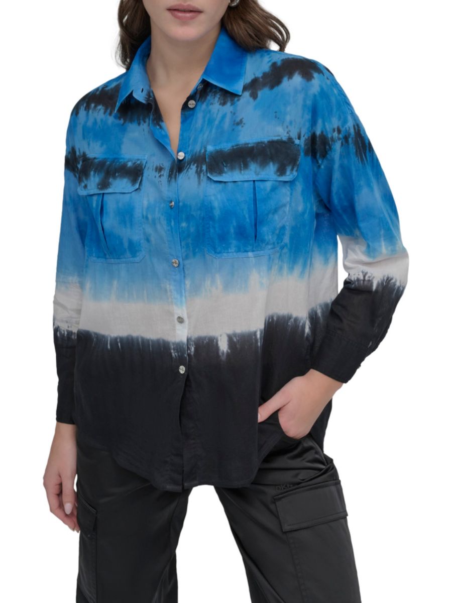 

Хлопковая рубашка с принтом тай-дай DKNY, цвет Tie Dye Blue