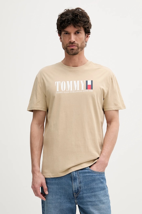 

Хлопковая футболка Tommy Jeans, бежевый