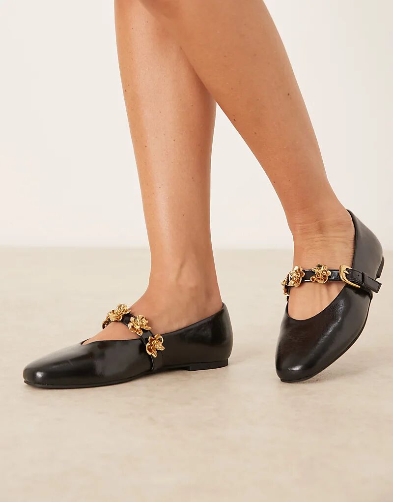 Черные балетки Мэри Джейн с цветочной отделкой от ASOS DESIGN Leah
