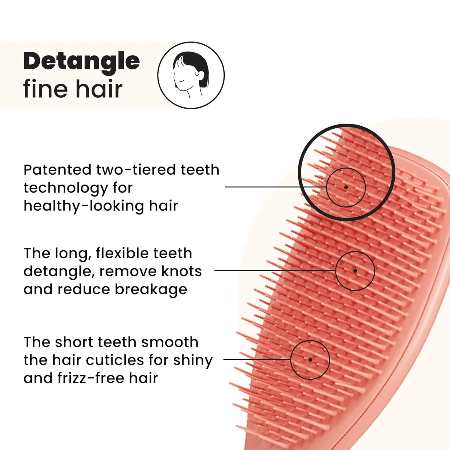 Расческа Tangle Teezer The Fine and Fragile Ultimate Detangler для влажных и сухих волос Tangle Teezer, Sweet Cinnamon — фото 2