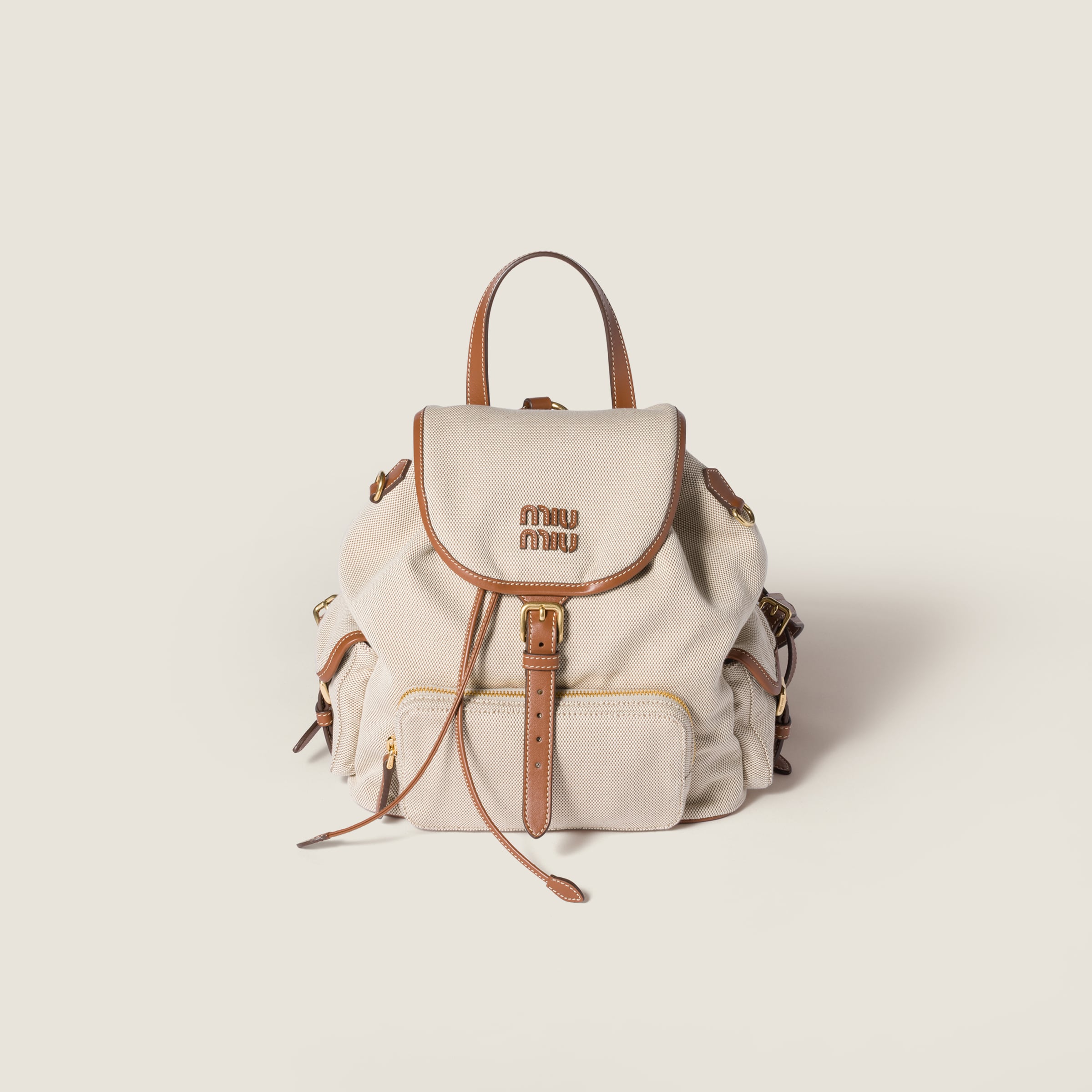 

Рюкзак из канвы и кожи MIU MIU, бежевый/коньячный
