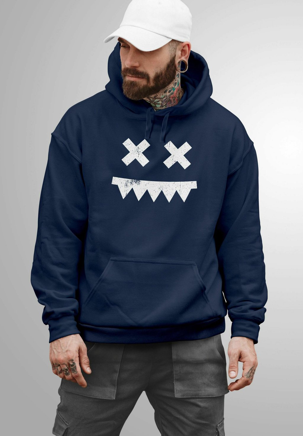 

Толстовка с капюшоном PRINT SMILE SMILING FACE TECHWEAR FASHION STREETSTYLE Neverless, темно-синий
