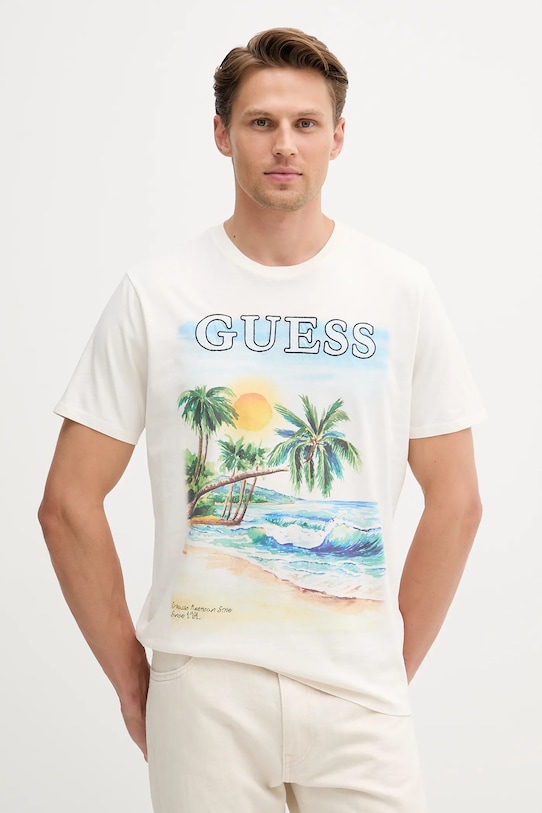 

Хлопковая футболка Guess, бежевый