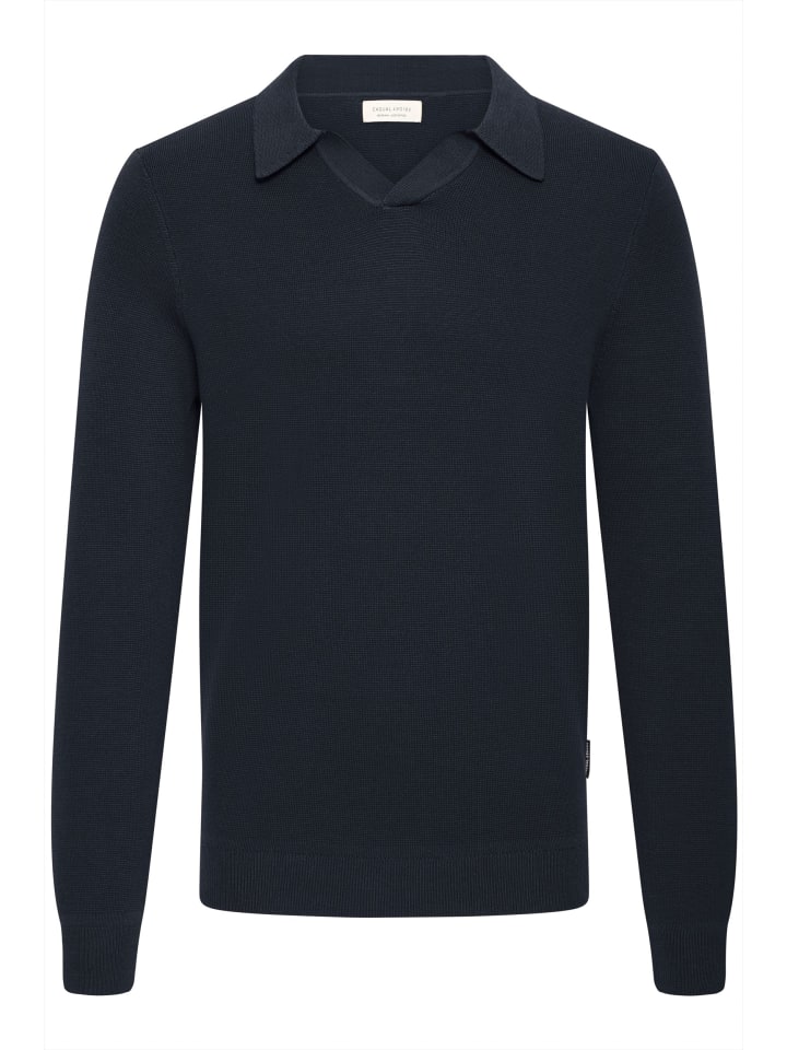 

Вязаный свитер с длинными рукавами, узором и круглым вырезом темно-синего цвета. CASUAL FRIDAY