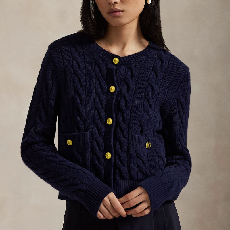 Кардиган с узором "косичка" Polo Ralph Lauren, темно синий — фото 3
