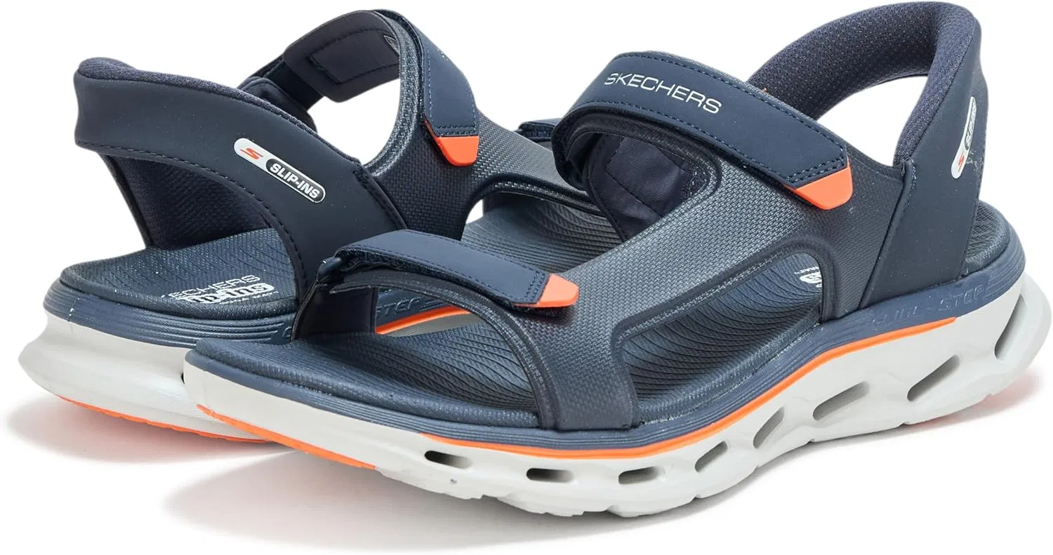 Мужские сандалии Skechers Slip Ins Go Walk Glide Step 2.0 с ремешком на четверть длины, спортивные, Navy Orange — фото 3