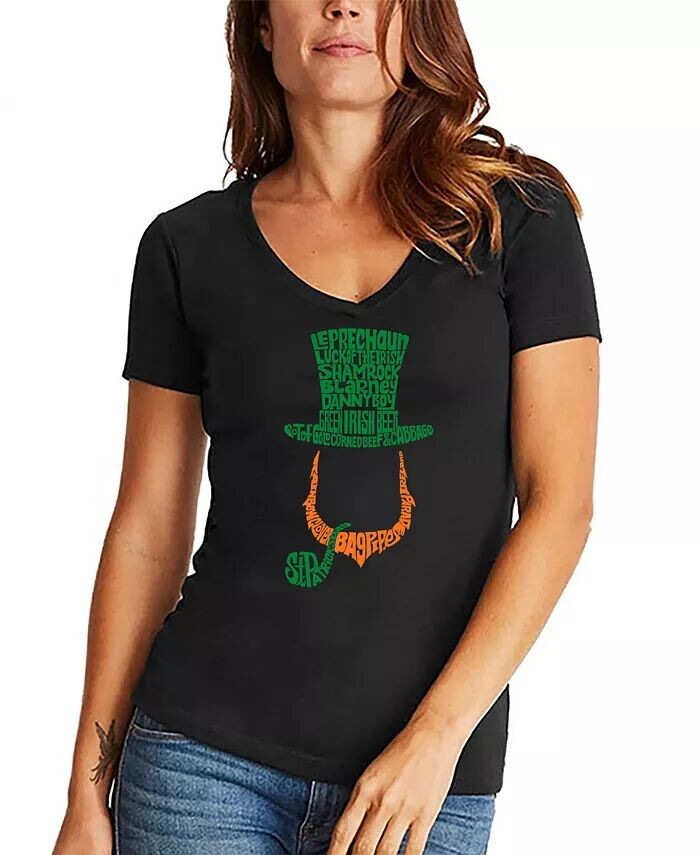 

Женская футболка с v-образным вырезом и надписью Leprechaun Word Art La Pop Art, черный