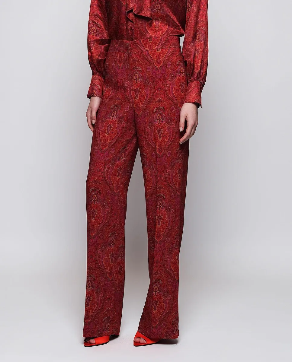 

Женские прямые брюки с узором пейсли и высокой талией Mirto, красный