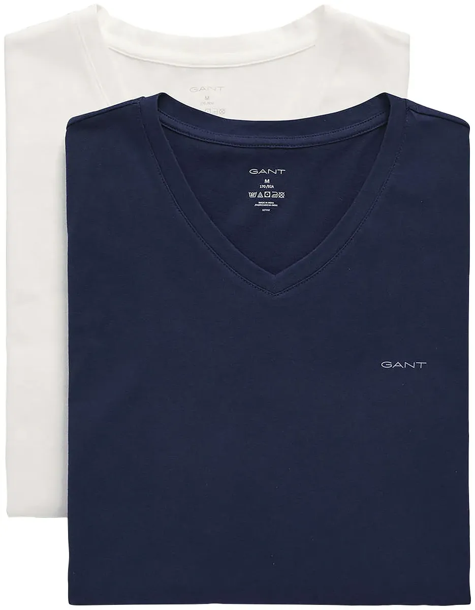 

Майка Gant "V-NECK T-SHIRT 2-PACK" (в упаковке 2 шт.), с фирменной этикеткой на груди, белый