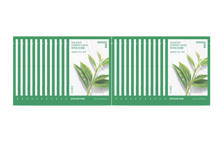Набор увлажняющих тканевых масок для лица Innisfree Green Tea Energy Mask, 10 шт*3 упаковки — фото 2