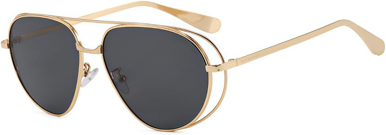 

Солнцезащитные очки-авиаторы ICARA в стиле ретро с двойной металлической оправой, защита от УФ-излучения для повседневного ношения в соответствии с модными тенденциями, Gold/Gray