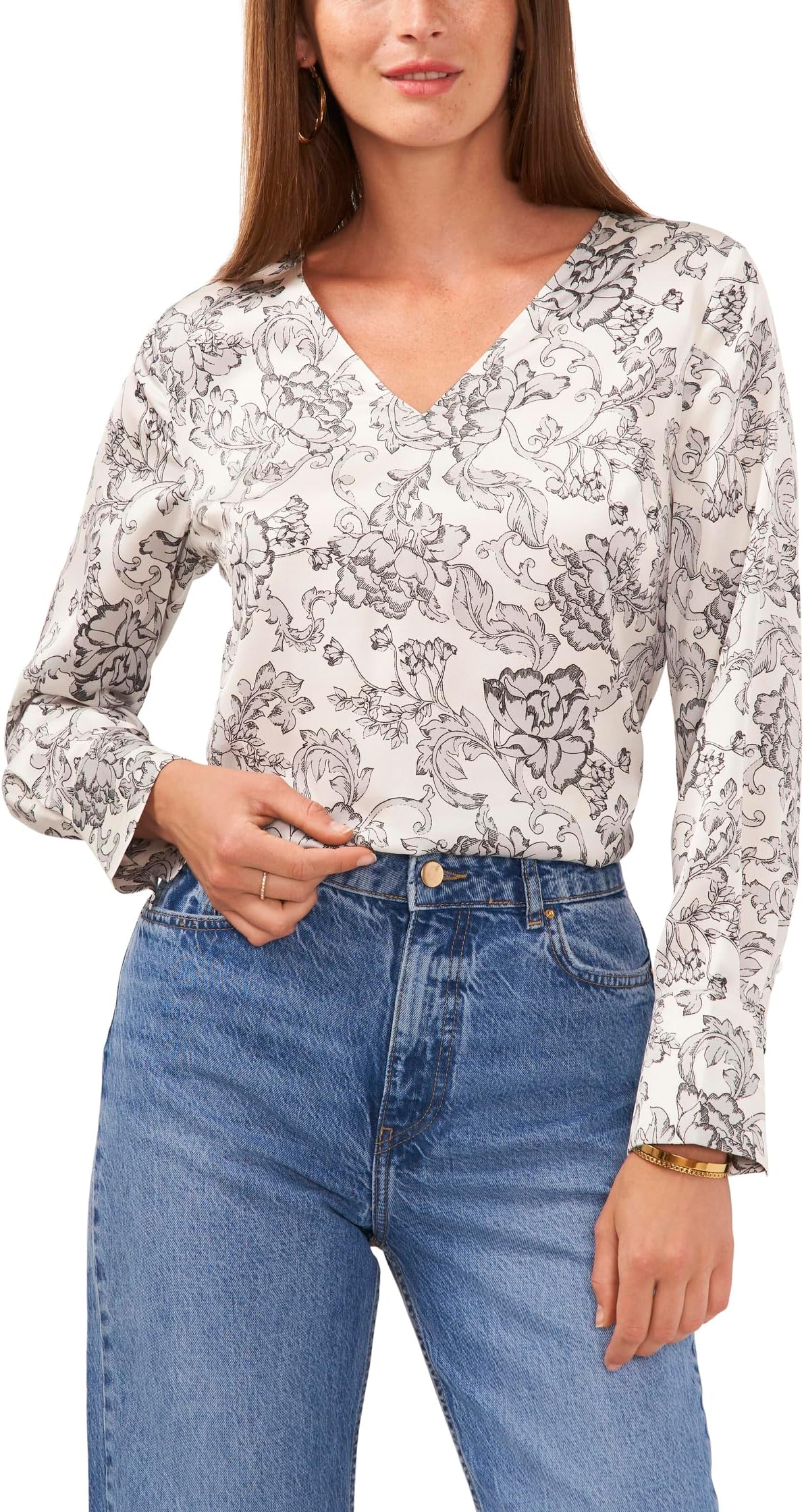 

Топ Vince Camuto V-Neck Long Sleeve Top with Large Cuff, цвет New Ivory