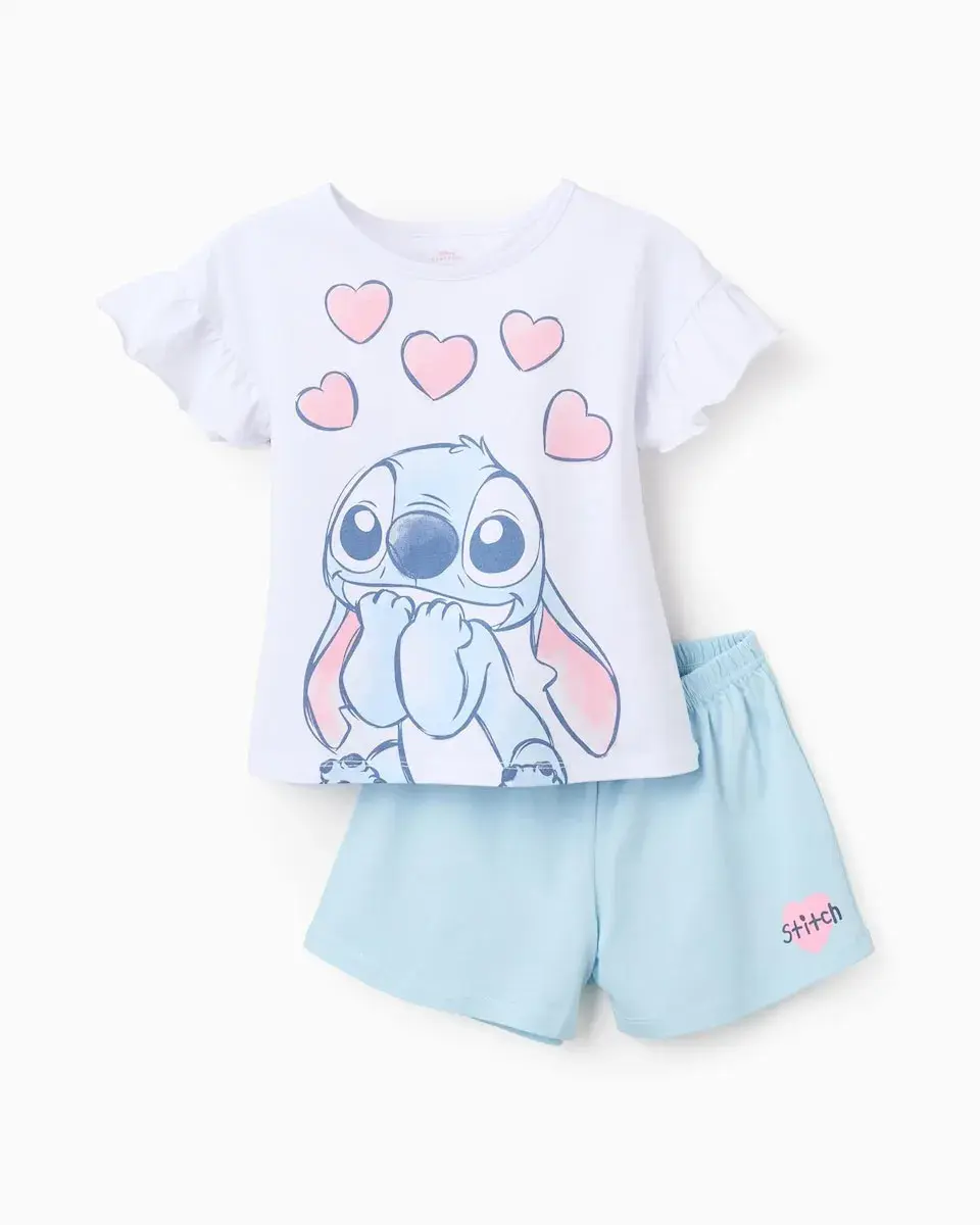 

Детская пижама для девочки, 100% хлопок, с изображением Ститча и оборками Zippy, белый/синий