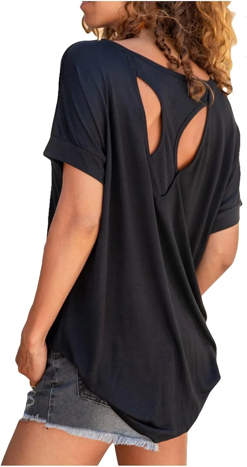 Футболка с открытой спиной, женская, Casual, Black