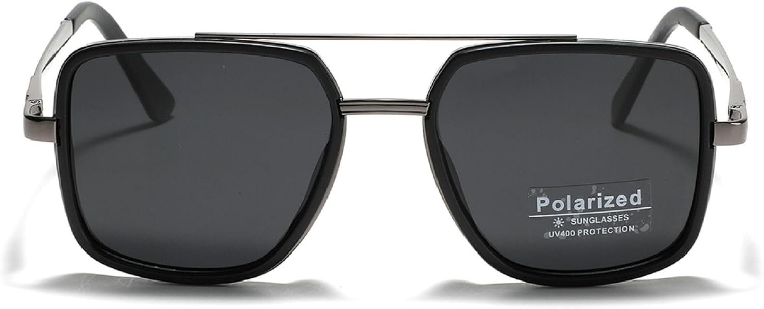 

Поляризованные солнцезащитные очки TR90 для женщин, винтажные квадратные солнцезащитные очки с двойной перемычкой, металлические очки-пилот, защита от УФ-излучения UV400 mincl, C5