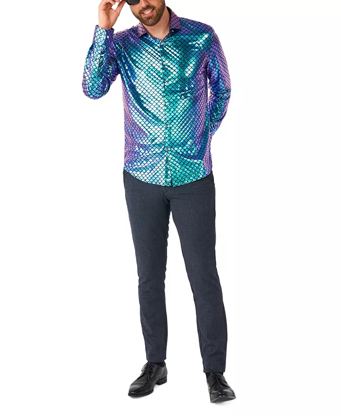 

Мужская рубашка - Рубашка с длинным рукавом - Блестящая змея - Gold OppoSuits, синий