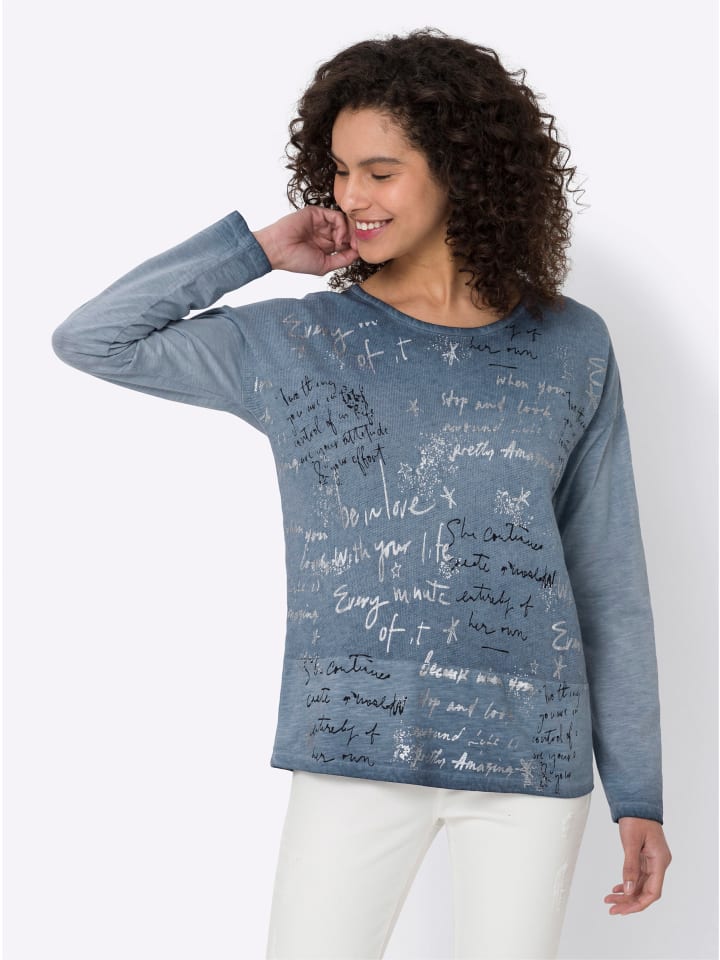 

Heine Футболка с длинными рукавами, с принтом дымчато-синего цвета