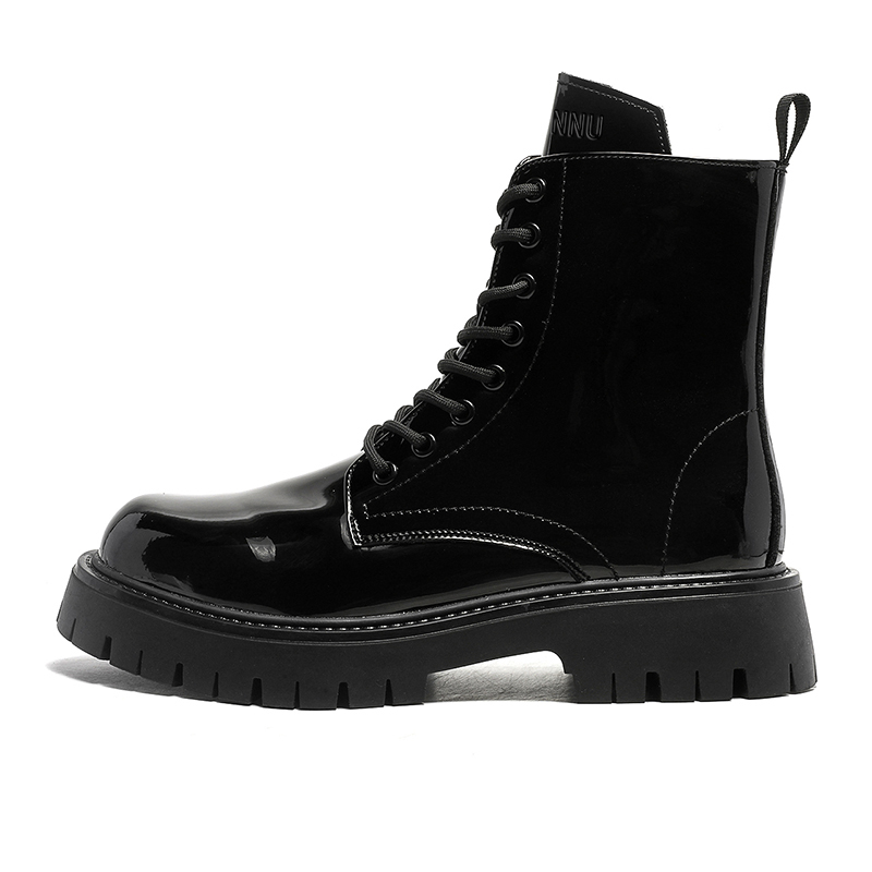 

Dunnu Короткие мартинсы мужские черные из лаковой кожи, цвет Black Patent Leather