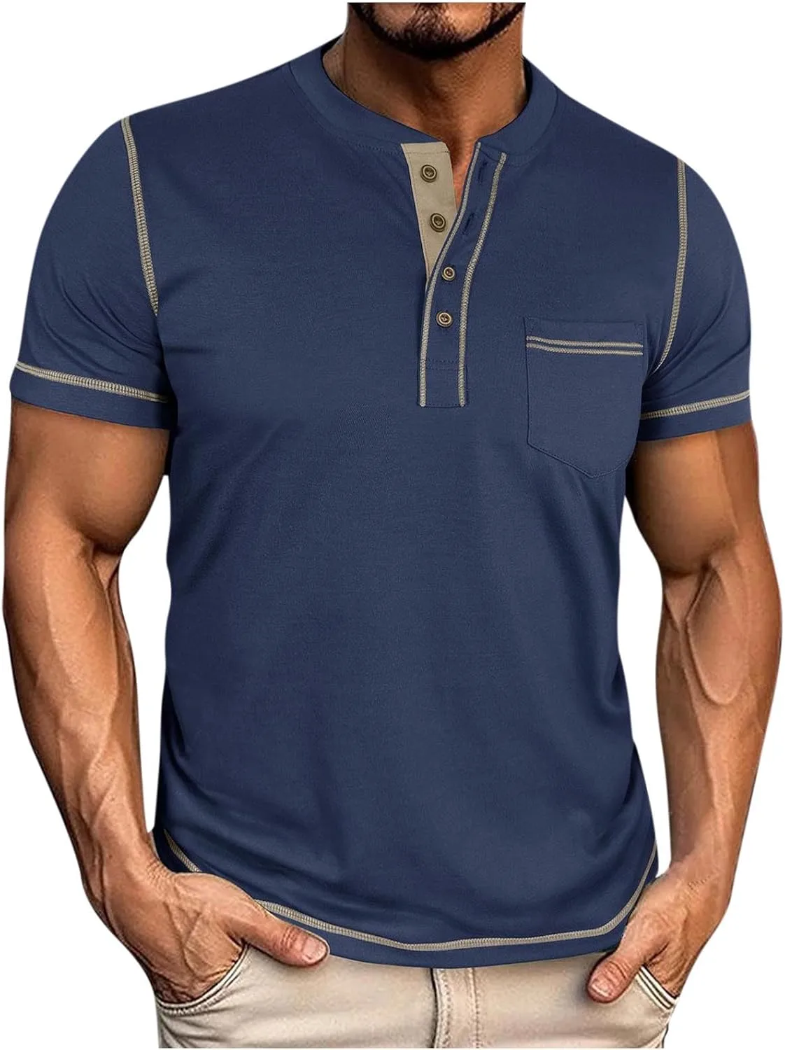 

Мужская футболка хенли с коротким рукавом