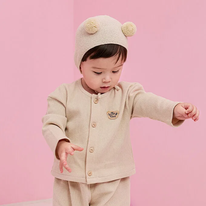 Детский вафельный кардиган бежевый от Littletini