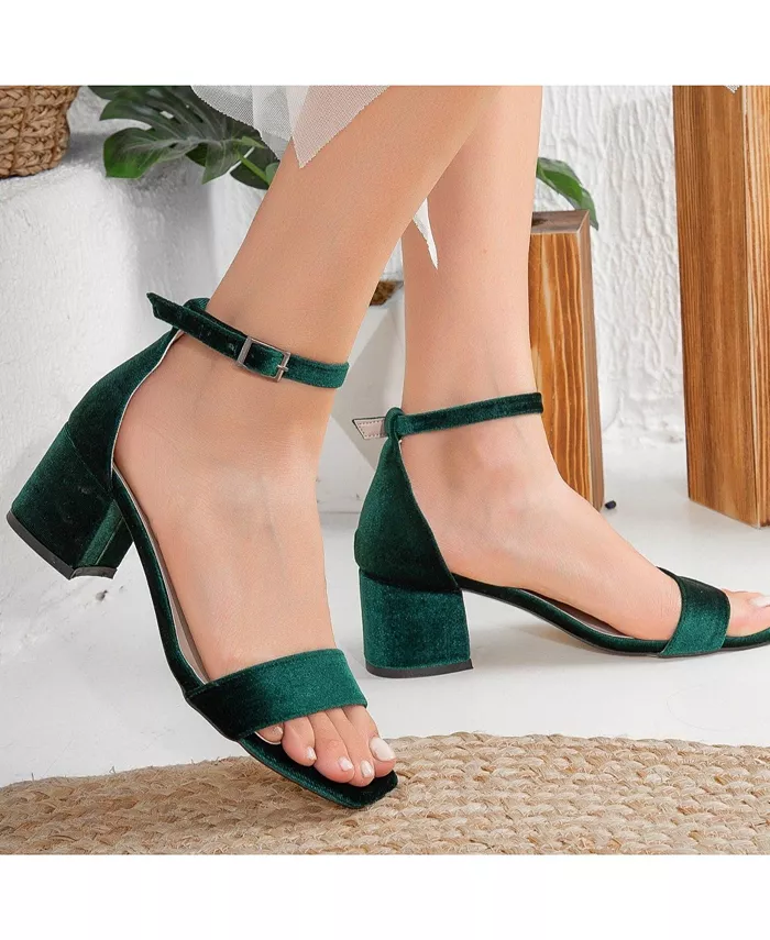 Сандалии Iva на низком квадратном каблуке Forever & Always Shoes, зеленый — фото 3