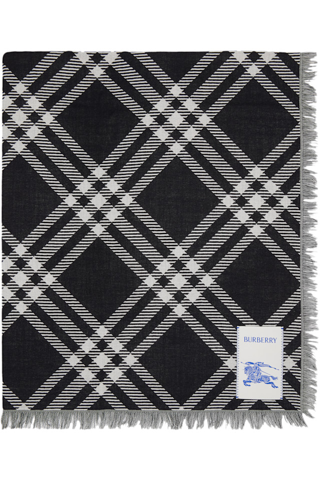 

Burberry Шерстяной шелковый шарф в широкую клетку, черно-белый
