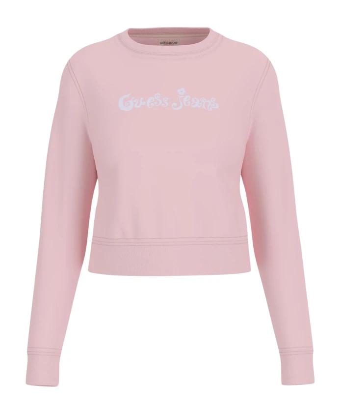 

Укороченный розовый свитер с цветочным принтом Guess, розовый