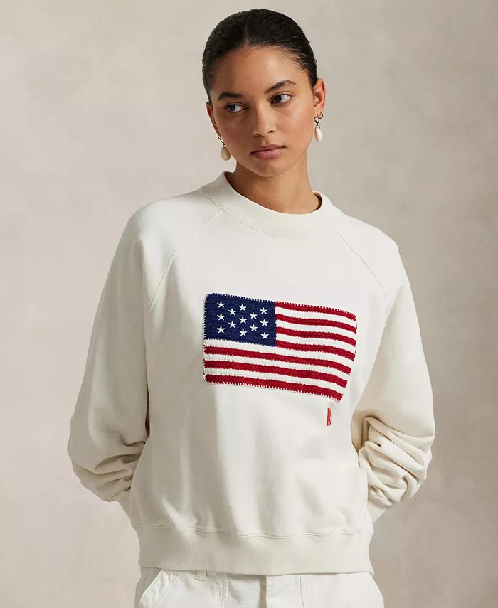 

Женский худи с логотипом и флагом из френч-терри Polo Ralph Lauren, слоновая кость/кремовый