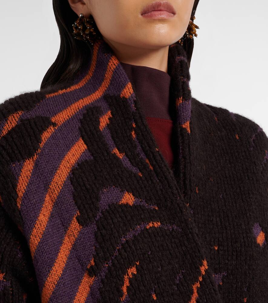 Пальто-накидка из шерсти и альпаки с жаккардовым узором Dries Van Noten, Dark Brown — фото 4