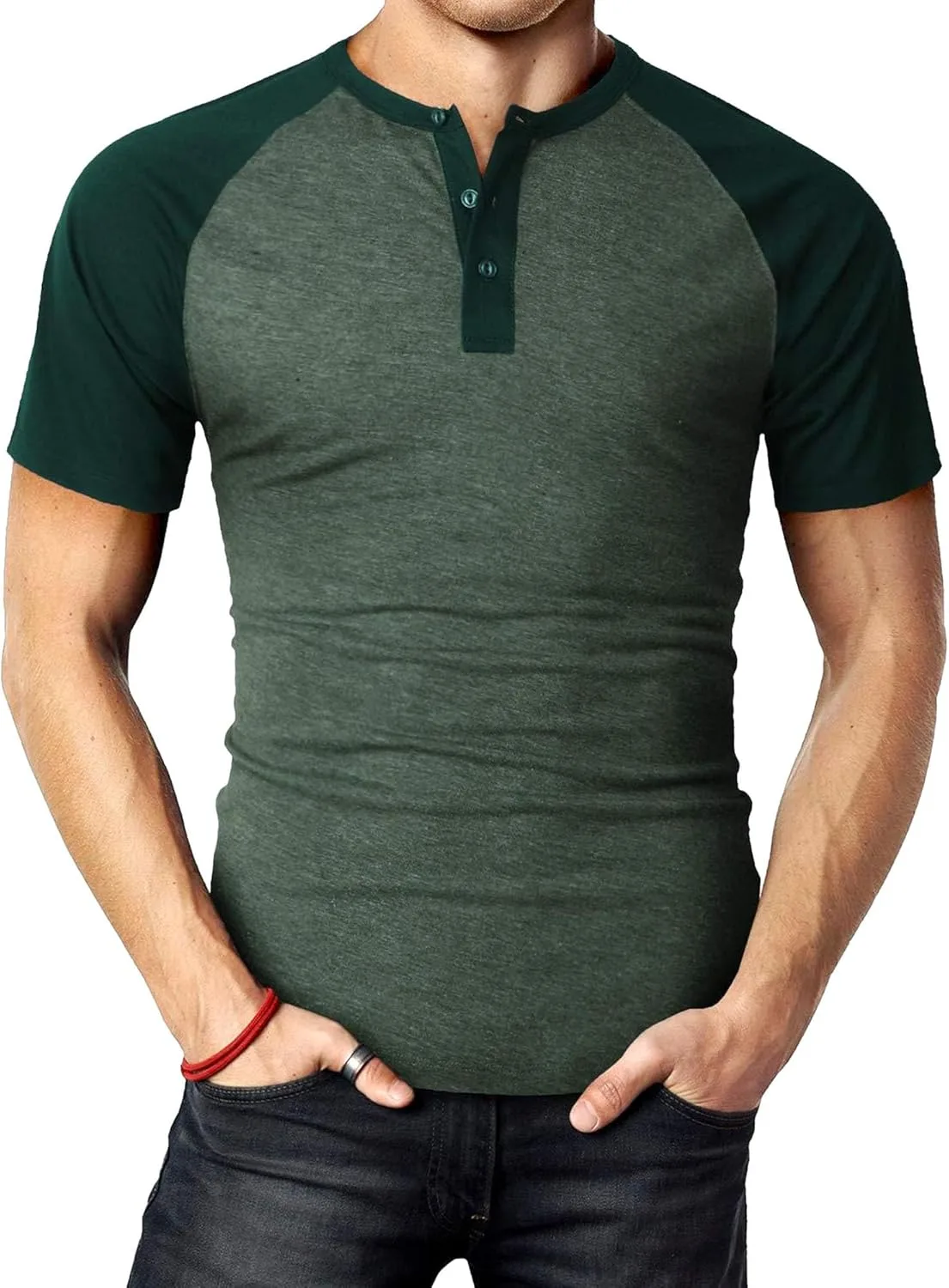 

Мужская футболка хенли с коротким рукавом и планкой DGHM-JLMY