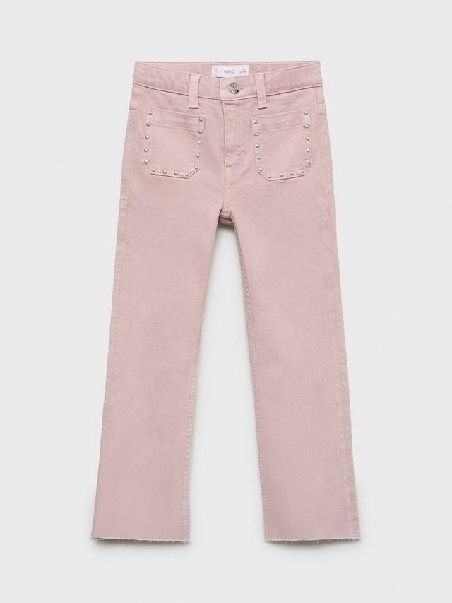 Детские джинсы с заклепками и рваными краями клеш Mango, Lt-pastel Purple — фото 2