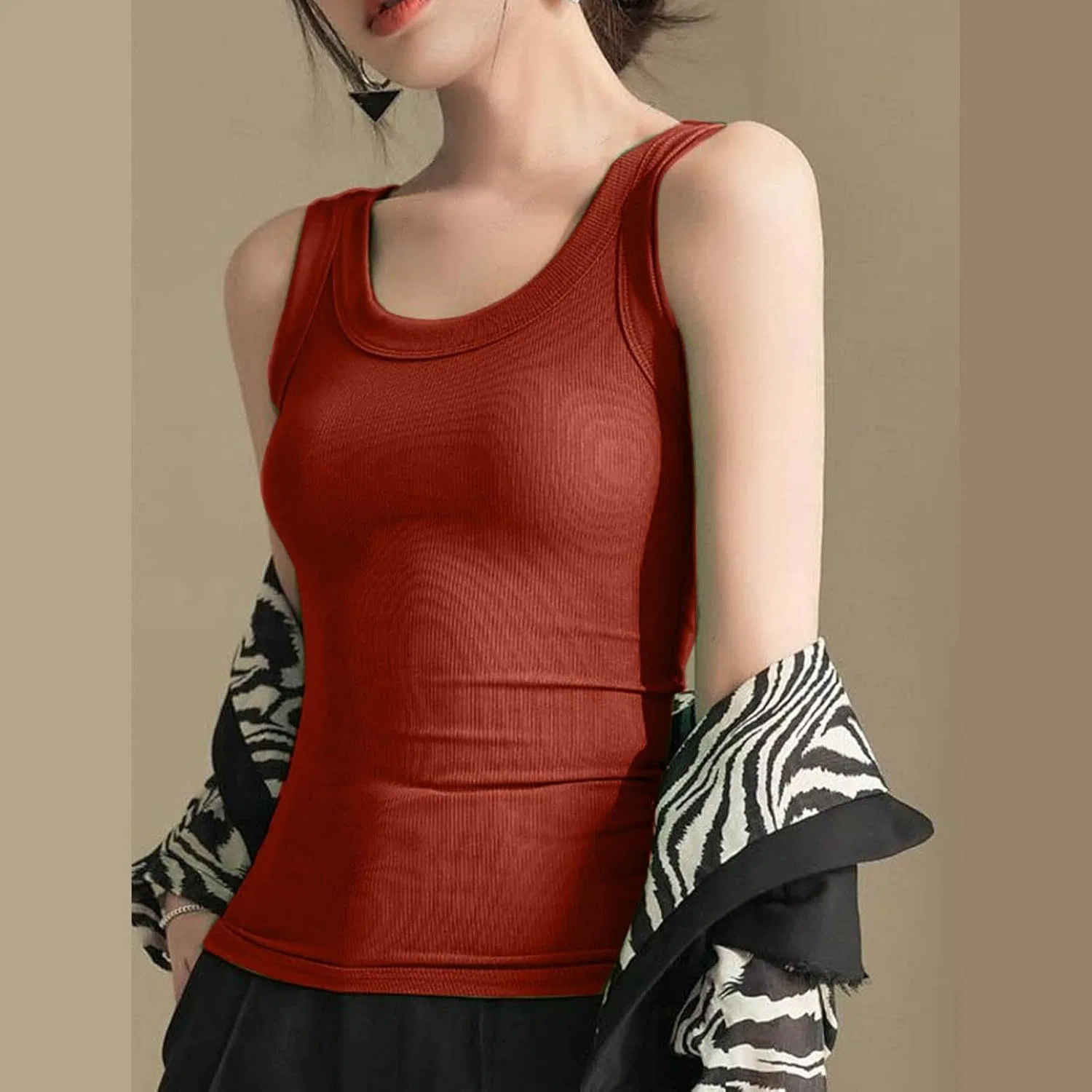 Женский топ-майка из хлопка и льна, sleeveless, watermelon Red — фото 3