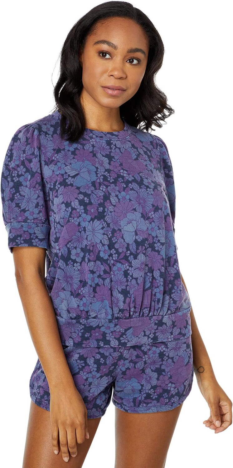 

Топ SUNDRY Modal Floral Puff Sleeve, цвет Bright Lapis