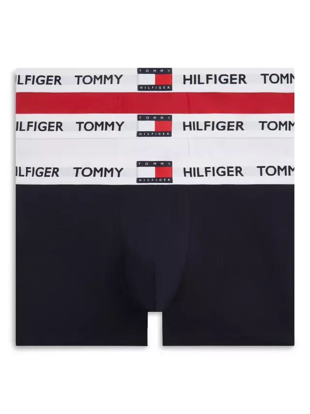 Трусы Cotton Rich Retro Repeat Logo Trunks, комплект из 3 штук, красные/разноцветные Tommy Hilfiger