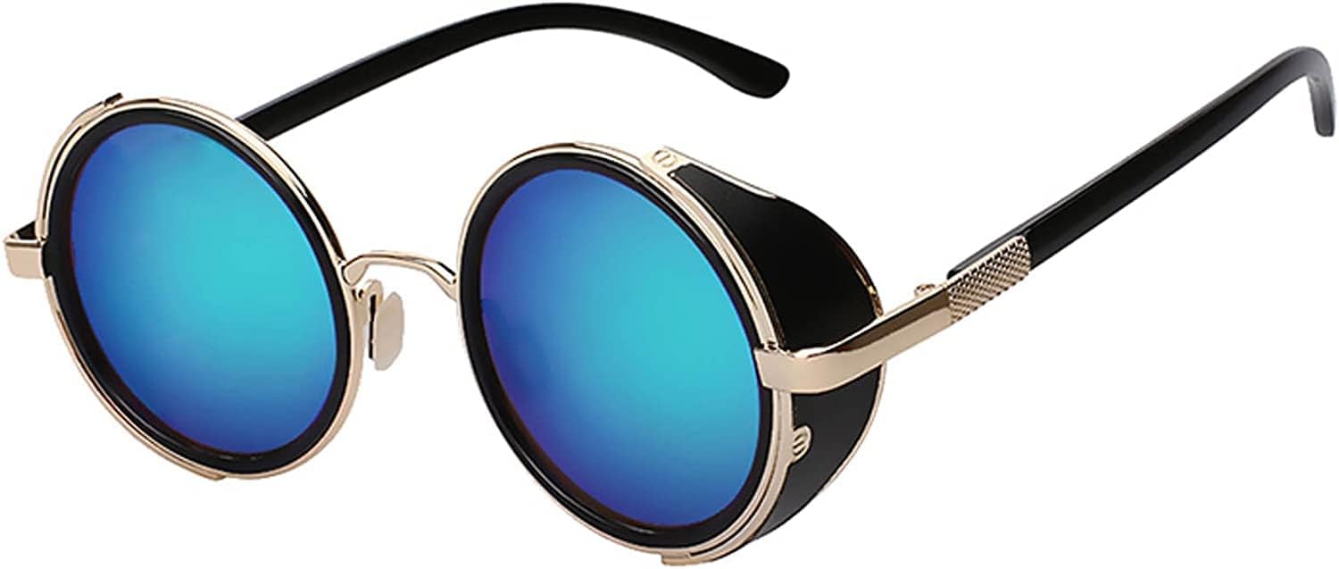 

Солнцезащитные очки OWL в стиле стимпанк, винтаж, ретро, ​​круглые, готические, хиппи, с цветной пластиковой оправой и цветными линзами, Gothic Gold / Bluegreen Mirror