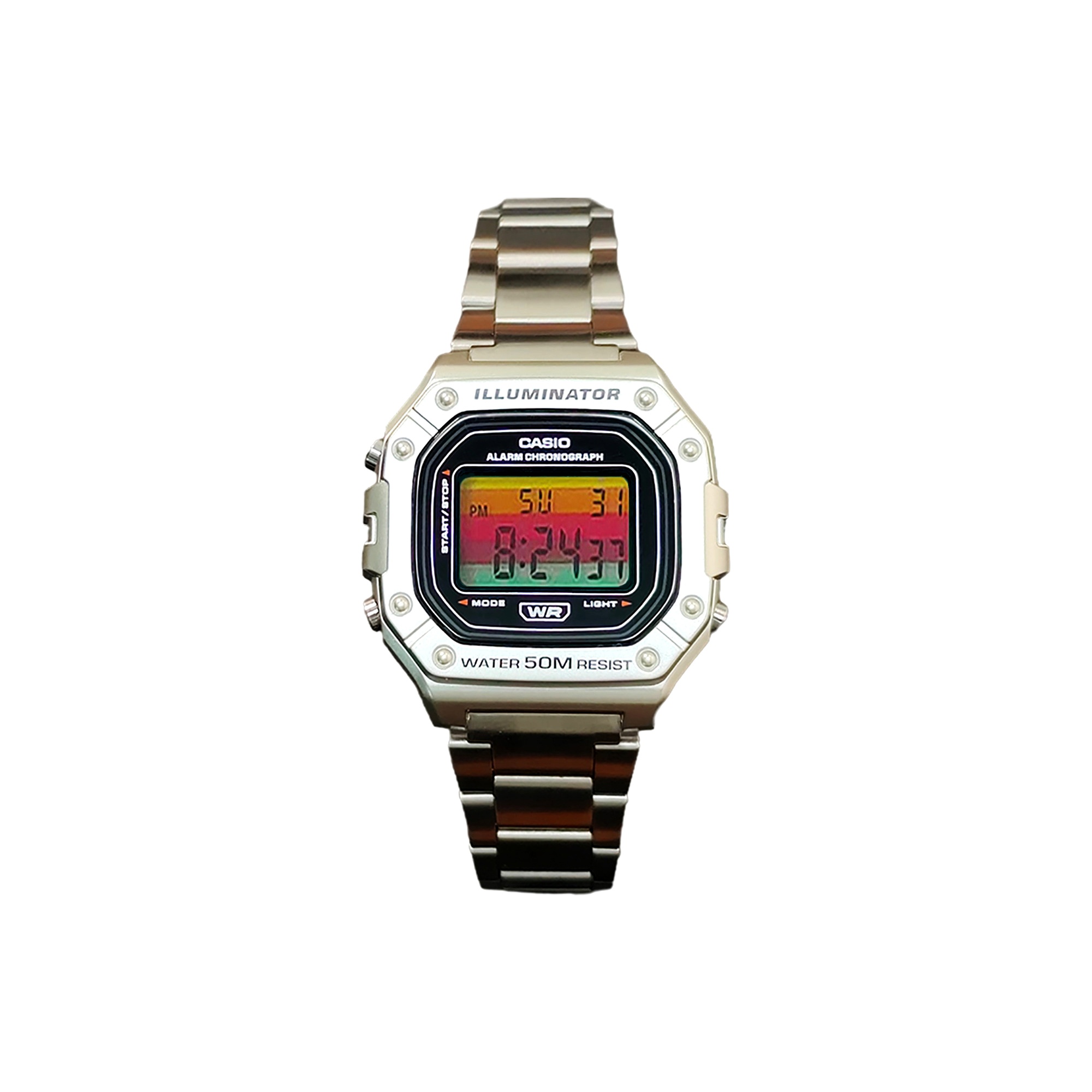 

CASIO Часы G Shock W 218HD 1A, Silver Dial Horizontal Multicolor Stripes Watch Glass